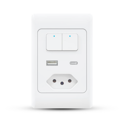 Interruptor Com Tomada   Usb   Usb Tipo C 2 teclas