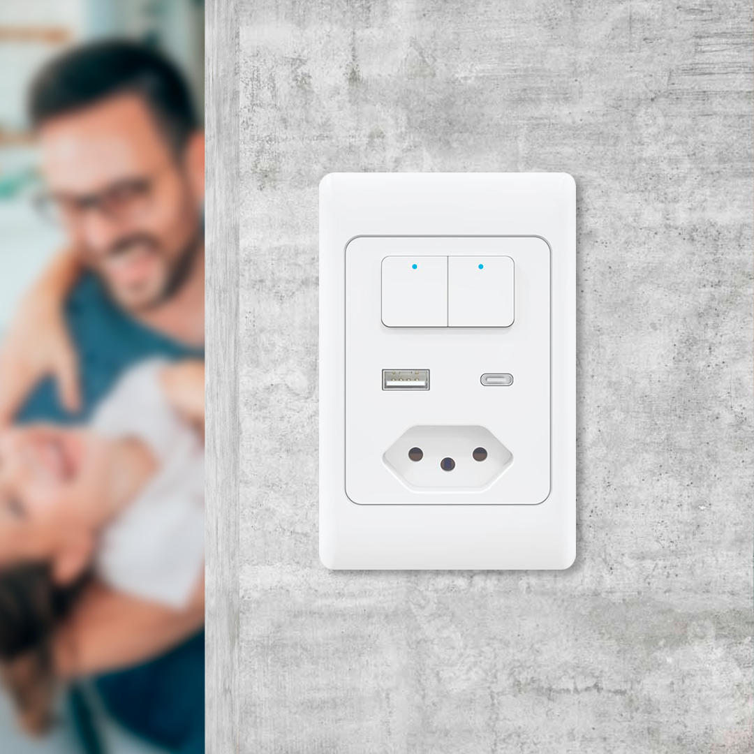 Interruptor Com Tomada   Usb   Usb Tipo C 2 teclas