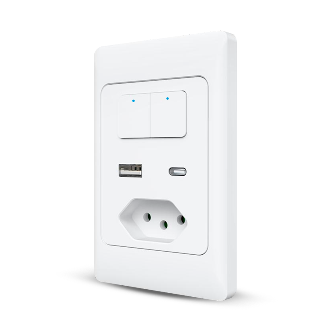 Interruptor Com Tomada   Usb   Usb Tipo C 2 teclas